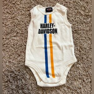 Harley-Davidson Cream Baby Onesie with Blue & Yellow Stripes size 12/18 month